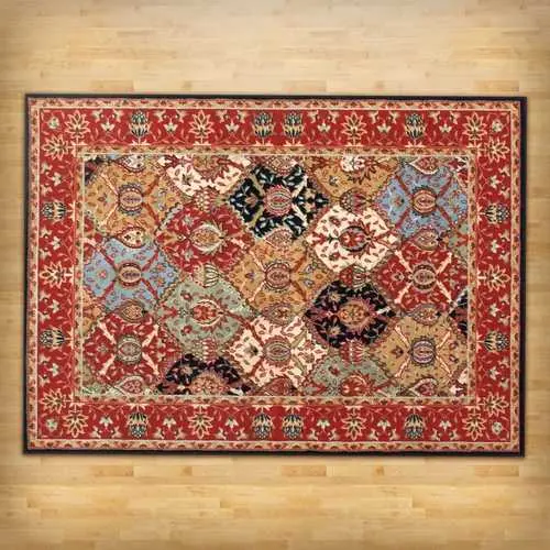 Red, Blue & Black Oriental Area Rug – 5'3" X 7'3" Traditional Pattern 1