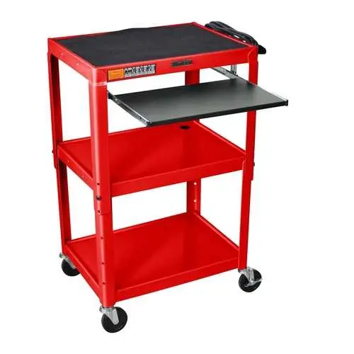 Red Steel Mobile Standing Desk – Height-Adjustable Workstation Cart 1