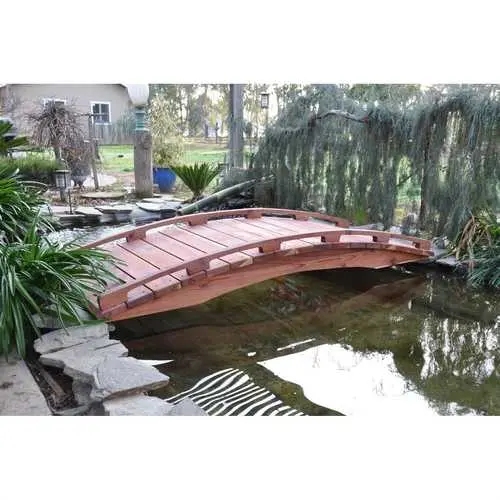 Redwood Garden Bridge – 6-Foot Sealed Wooden Outdoor Bridge With Asian Design 1