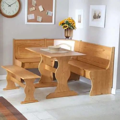 Reversible Corner Dining Set – Light Honey Wood Finish, 3-Piece Ensemble 1
