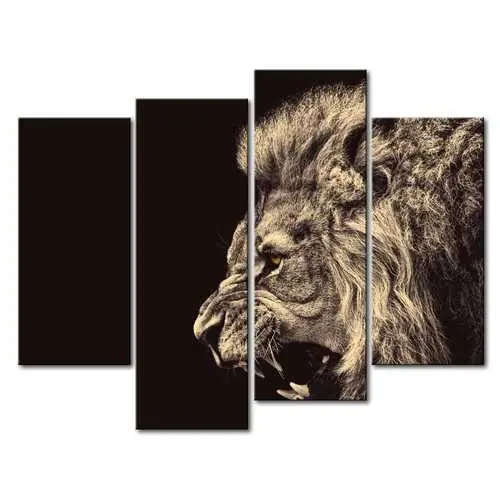 Roaring Lion Canvas Wall Art – Large 4-Panel Wildlife Print 1