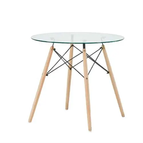Round Glass Dining Table – 31.5-Inch Diameter With Natural Wood Legs 1