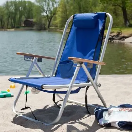 Royal Blue Portable Reclining Beach Chair With Backpack Carry Straps 1