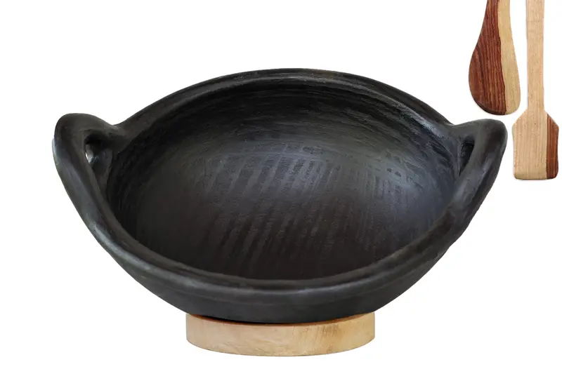 Rustic Earthen Kadai – Artisan-Crafted Deep-Burned Clay Wok For Cooking & Presentation 1