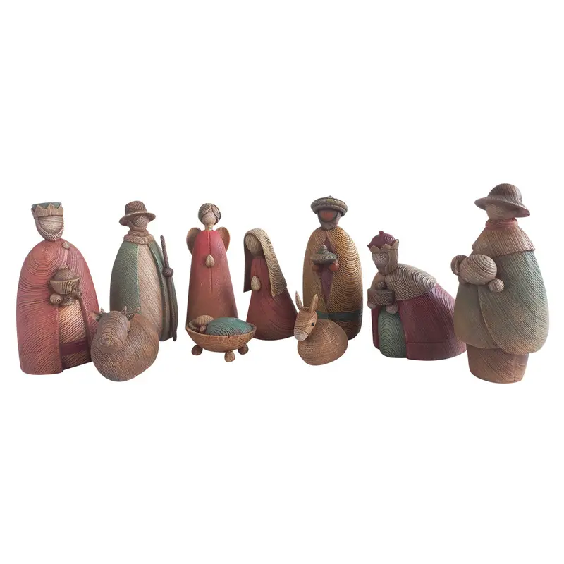 Rustic Wood-Finish Christmas Nativity Collection – 11-Piece Set 1