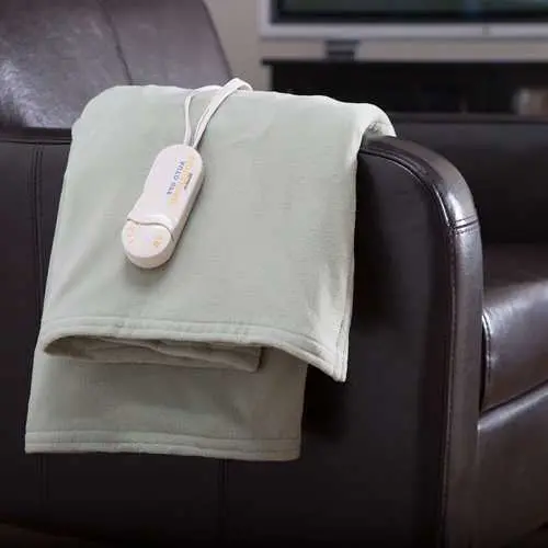 Sage Green Heated Electric Throw Blanket With Comfort Knit Texture 1