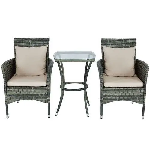 Sage Green Rattan Patio Set – 3-Piece Bistro Set With Cushioned Seating 1