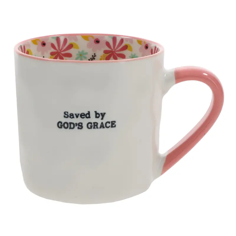 Saved By God’S Grace — Ceramic Mug With Floral Interior Design 1
