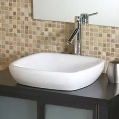 Semi-Recessed Square Ceramic Vessel Sink – White Modern Bathroom Fixture 1