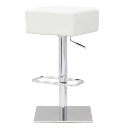 Set Of 2 Modern Swivel Barstools – Adjustable Height, White Faux Leather Seat 1