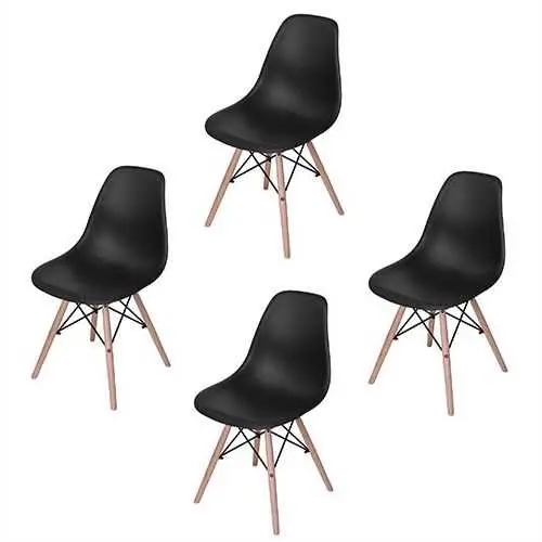Set Of Four Minimalist Armless Dining Chairs – Black Upholstery, Wood Legs 1