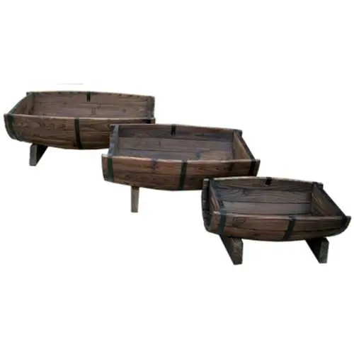 Set Of Three Half-Barrel Wooden Planters For Indoor Or Outdoor Use 1