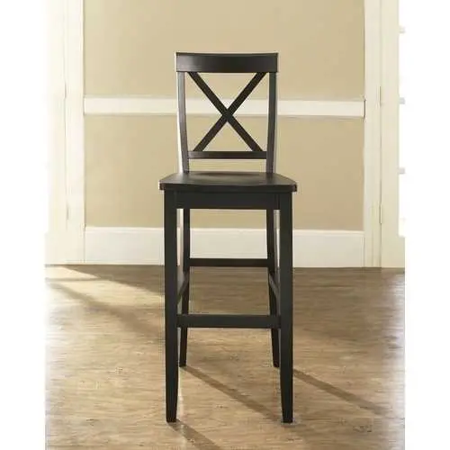 Set Of Two Black Solid Wood X-Back Barstools – 30-Inch Height 1