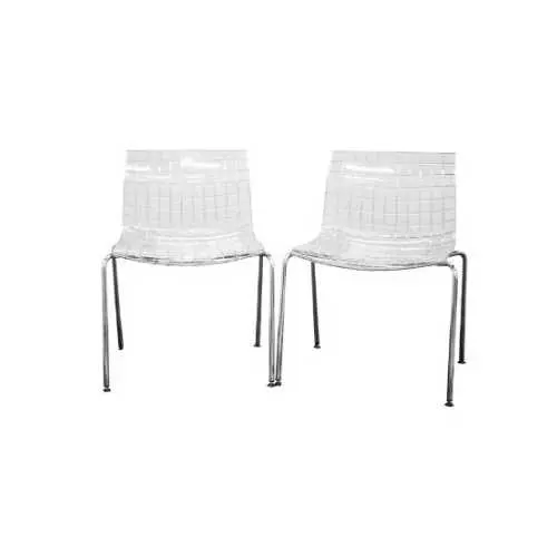 Set Of Two Clear Acrylic Seat Dining Chairs With Sleek Metal Legs 1