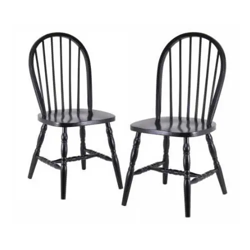 Set Of Two Traditional Solid Wood Dining Chairs – Sleek Black Finish & Upholstered Seats 1