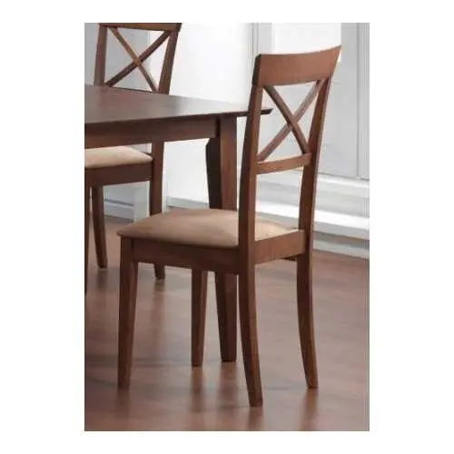 Set Of Two Walnut Cross-Back Dining Chairs With Upholstered Fabric Seats 1