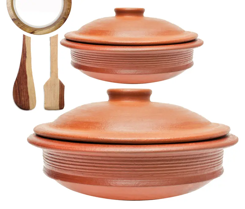 Shallow Traditional Clay Curry Pot With Lid – For Cooking & Tableside Serving 1
