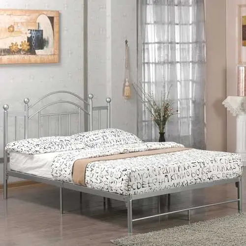 Silver Full-Size Metal Platform Bed Frame Featuring Integrated Headboard And Footboard 1