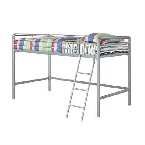Silver Twin Loft Bed With Bunk-Style Design And Space-Saving Elevation 1