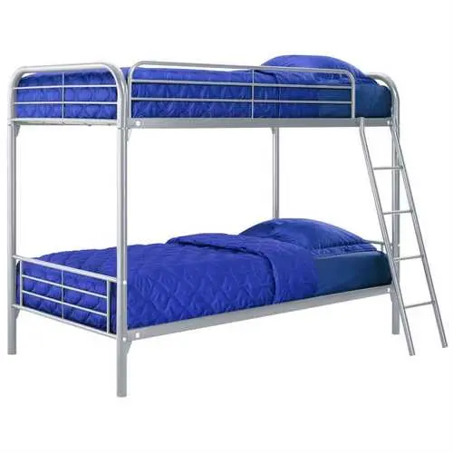 Silver Twin-Over-Twin Metal Bunk Bed – Space-Saving Stacked Sleeping Solution 1