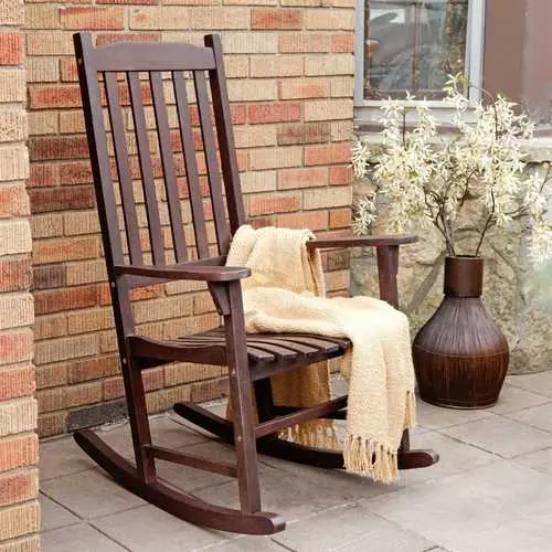 Single All-Weather Brown Slat Rocking Chair For Indoor Or Outdoor Use 1