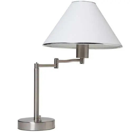 Single-Arm Table Lamp – Brushed Nickel Base With Soft White Fabric Drum Shade 1