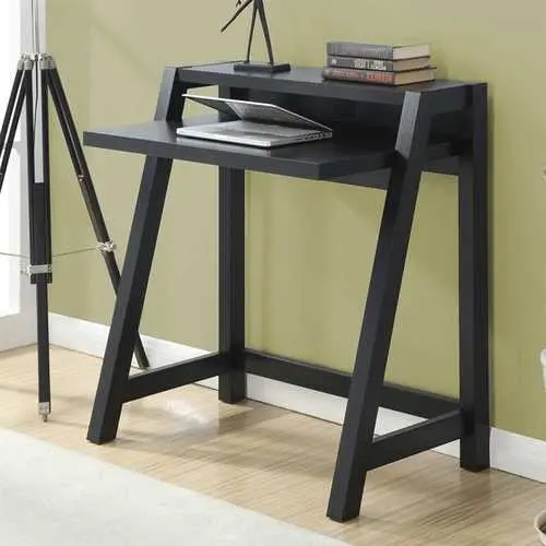 Sleek Black Laptop Desk With Integrated Top Shelf – Modern Computer Workstation 1