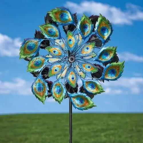 Solar-Powered Peacock Wind Spinner – Multi-Color Garden Decor 1