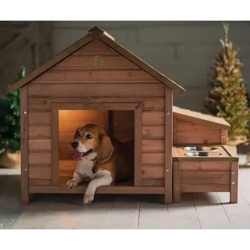Solid Wood A-Frame Dog House With Integrated Bowl And Storage Compartment 1