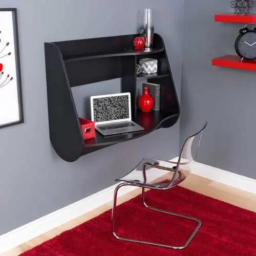 Space-Saving Black Wood Wall-Mounted Laptop Desk – Modern Compact Design 1