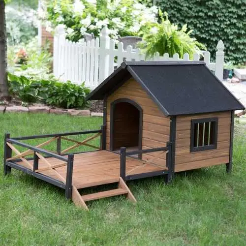 Spacious Outdoor Dog House With Solid Wood Construction And Covered Deck Porch 1