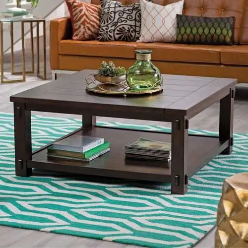 Square Espresso-Finish Wood Coffee Table – Compact Modern Living Space Design 1