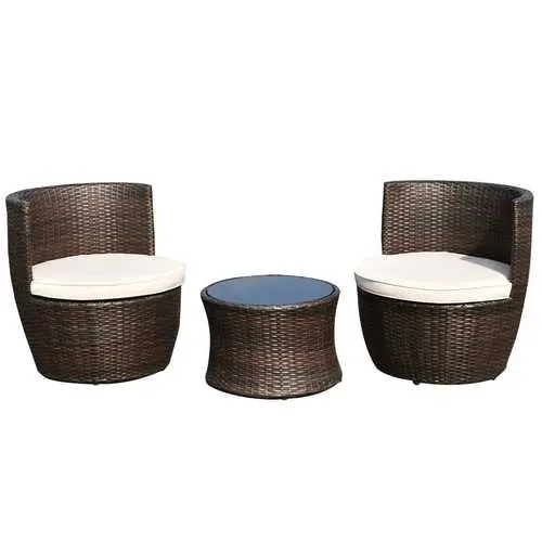 Stackable 3-Piece Rattan Patio Set With Outdoor Cushions 1