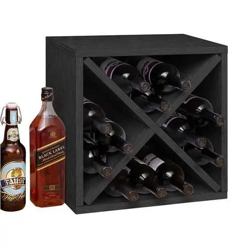 Stackable Black Wood 12-Bottle Wine Rack 1