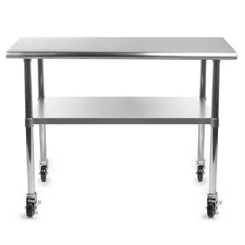 Stainless Steel Kitchen Prep Table (48" X 24") With Locking Casters 1