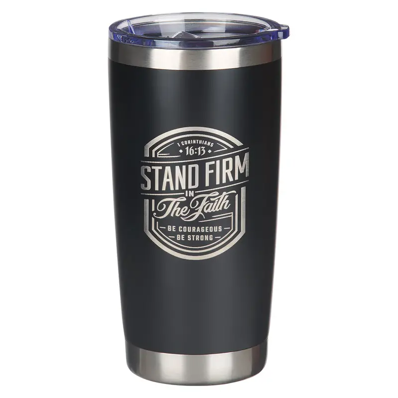 'Stand Firm In The Faith' Stainless Steel Travel Mug – Matte Black Finish 1