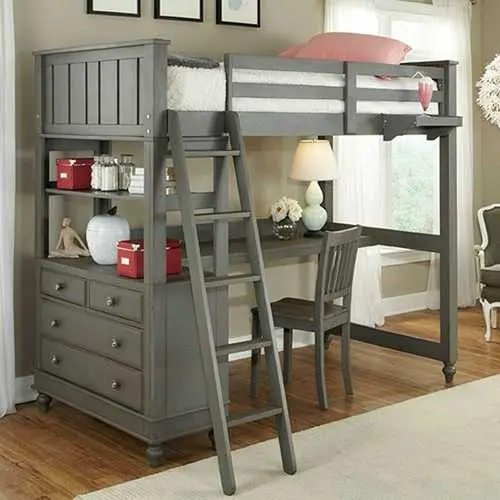 Stone-Finish Twin Loft Bed With Built-In Desk, Chest, And Ladder 1