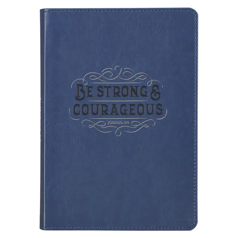 Strength And Courage Navy Faux Leather Journal With Secure Zip Closure 1
