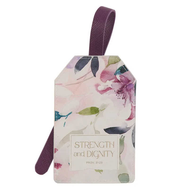 Strength & Dignity Burgundy Faux Leather Luggage Tag With Inspirational Design 1