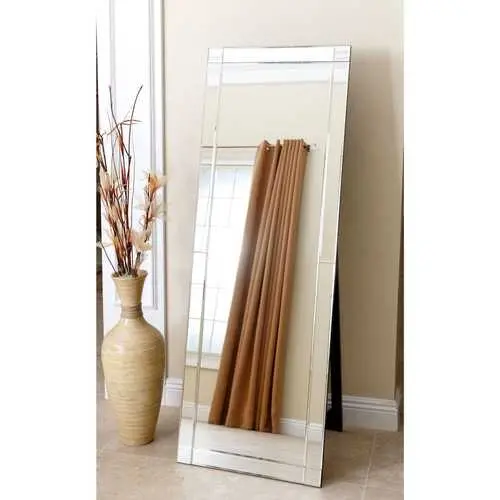 Tall Beveled Floor Mirror In Silvery Metallic Finish – Contemporary Full-Length Statement Piece 1
