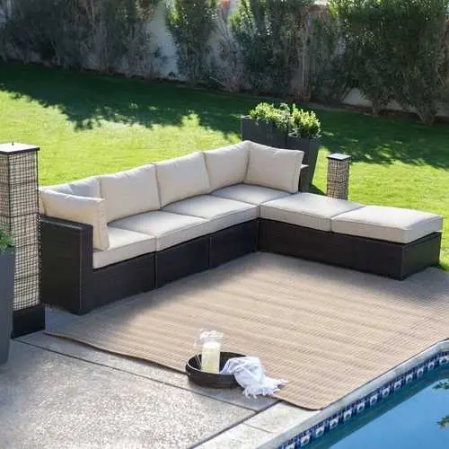 Tan-Stripe Resin Wicker Sectional Set – 6-Piece Outdoor Sofa Ensemble 1