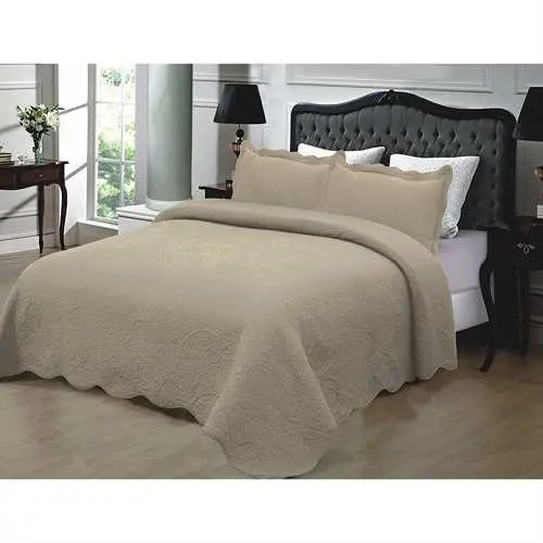 Taupe Cotton Quilted Bedspread – King Size 3-Piece Set 1