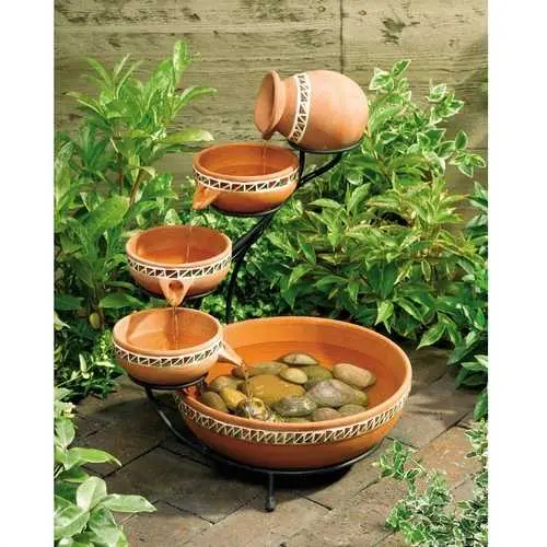 Terracotta Solar-Powered Bird Bath Fountain – 5-Tier Cascading Bowl Design 1