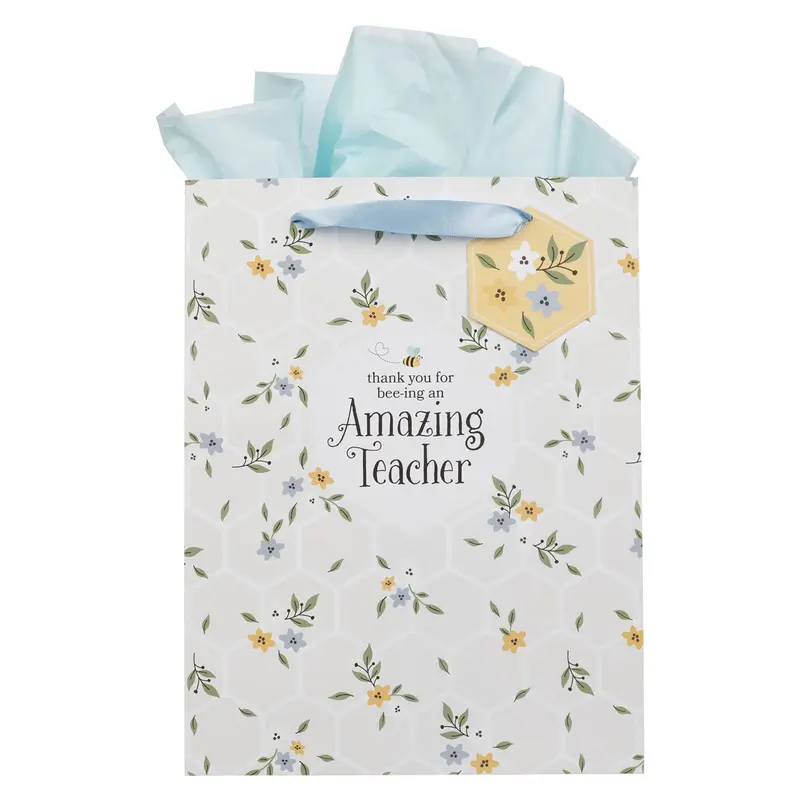'Thank You For Bee-Ing An Amazing Teacher' Gift Bag – Floral Portrait Design With Tag 1