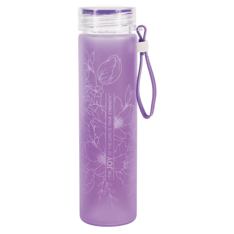 'The Joy Of The Lord Is Your Strength' Frosted Glass Water Bottle 1