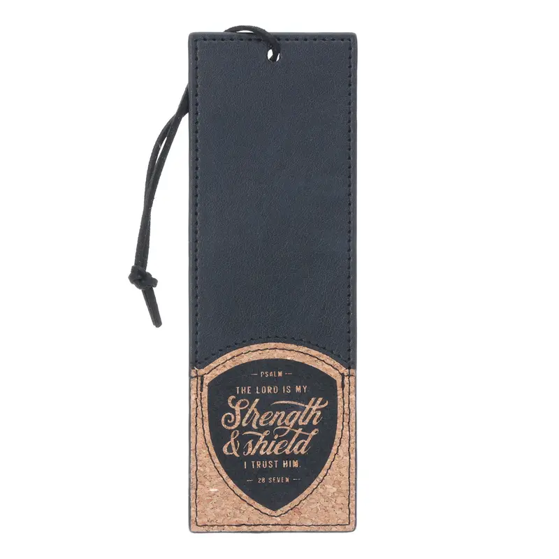 'The Lord Is My Strength And Shield' Bookmark – Faux Leather & Cork Design 1