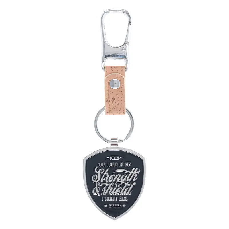 'The Lord Is My Strength And Shield' Keychain – Metal & Faux Leather With Carabiner 1