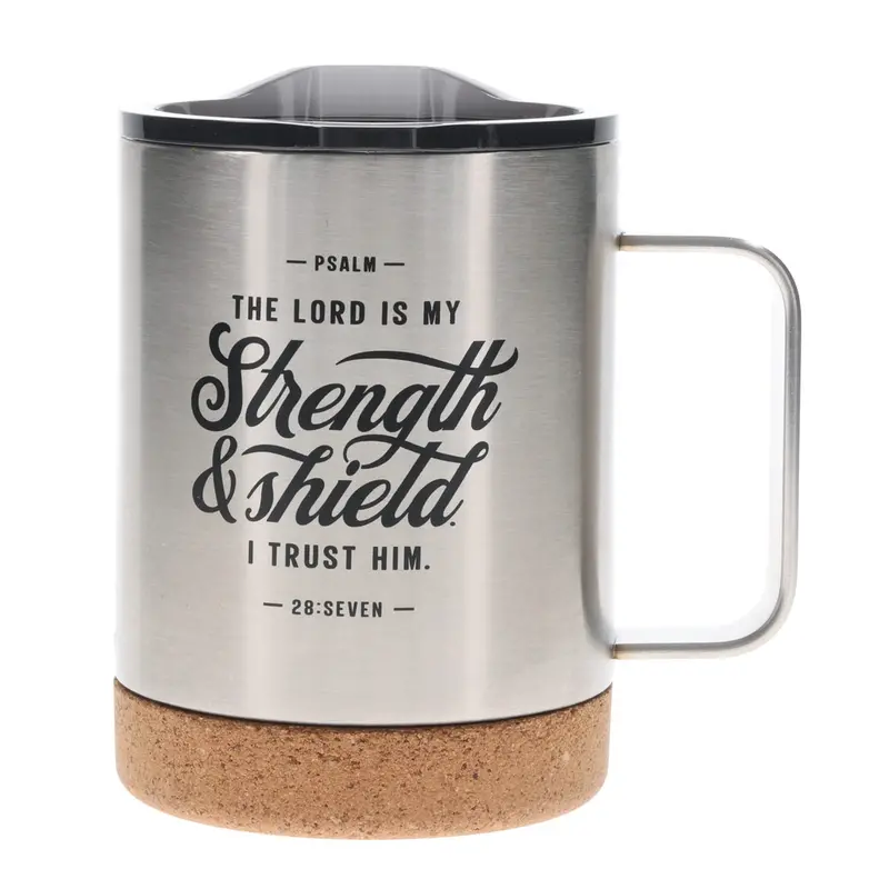 'The Lord Is My Strength And Shield' Stainless Steel Travel Mug With Cork Bottom 1