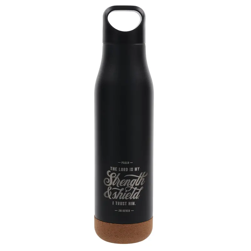 'The Lord Is My Strength And Shield' Stainless Steel Water Bottle With Natural Cork Base 1