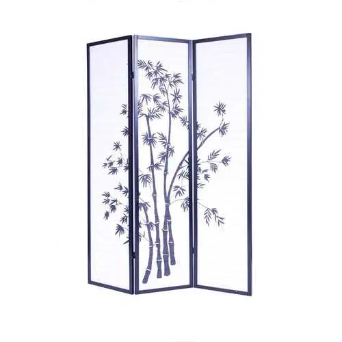 Three-Panel Bamboo-Print Asian Shoji Screen – Freestanding Room Divider 1